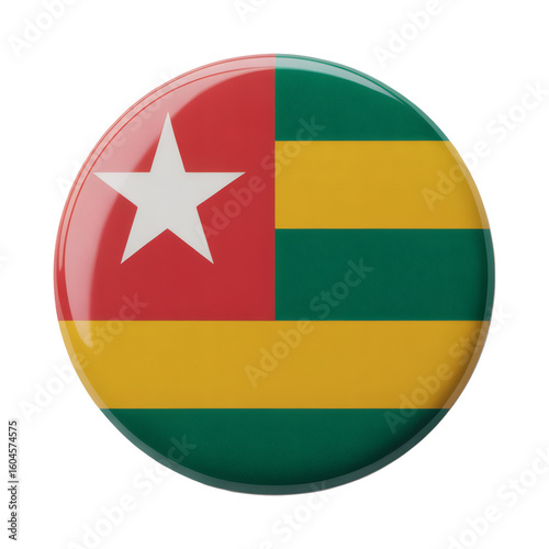 Togo flag button with white background showcases national identity and Togo patriotic emblem Free Download Togo flag button with white background showcases national identity and Togo patriotic emblem - GFXLoad