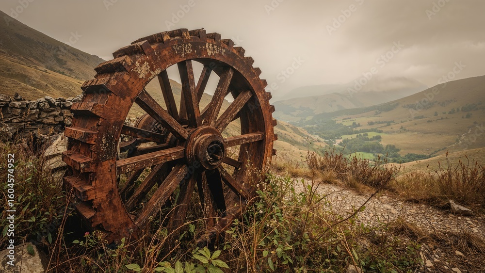 Fototapeta premium Old-fashioned Victorian mining wheel marking the site of a former coal mine.