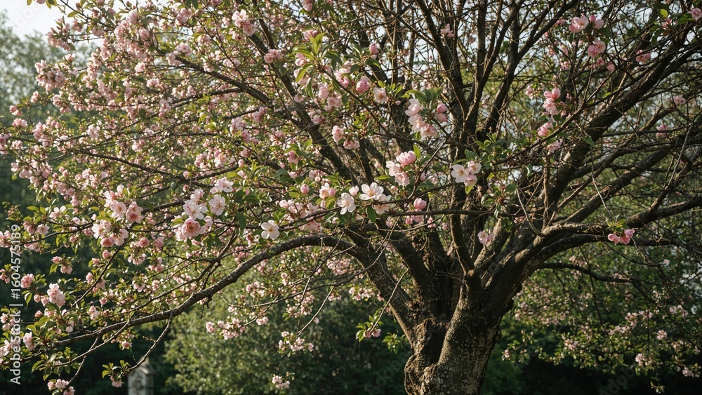 Fototapeta premium An elegant tree decorated with vibrant plum blossoms on its twigs