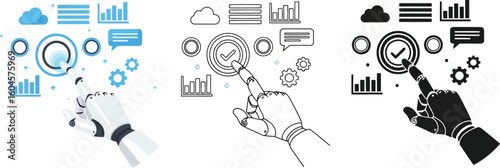 Robot hand touching screen vector illustration for automation ai artificial intelligence concept