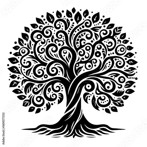 Ornate Black and White Tree of Life Design