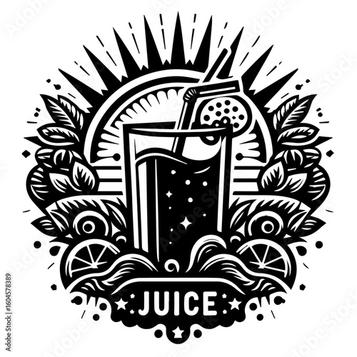 Refreshing Juice Drink with Citrus and Leaves
