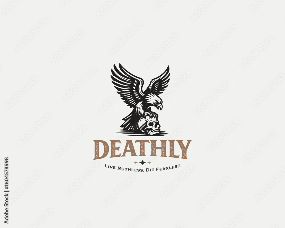 Obraz premium Wild Eagle with deadly skull head logo template 