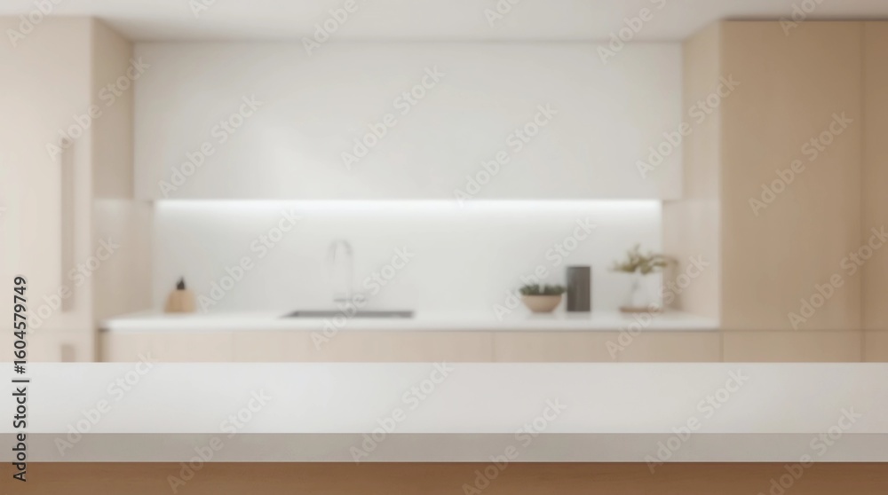 Fototapeta premium Empty white desk with blur hospital background 