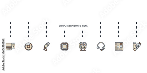 computer hardware icons set isolated on White Background Flat style design