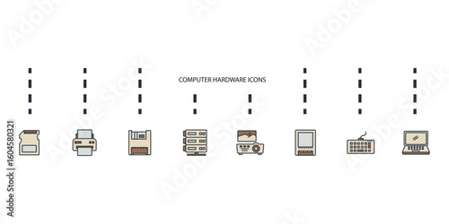 computer hardware icons set isolated on White Background Flat style design