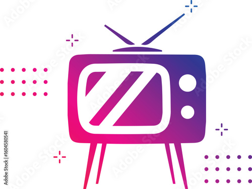 black and white retro tv illustration featuring classic antennas, control knobs, and vent lines. ideal for nostalgic or vintage media content.