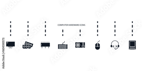 computer hardware icons set isolated on White Background Flat style design