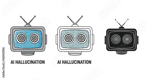 Ai hallucination concept with robot head and binary code for machine learning and neural network errors editable