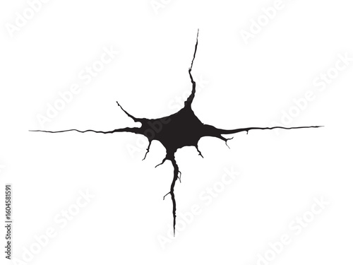 Cracked surface hole damaged illustration with wall and ground crack texture in black damage silhouette design element background abstract pattern detail visual effect