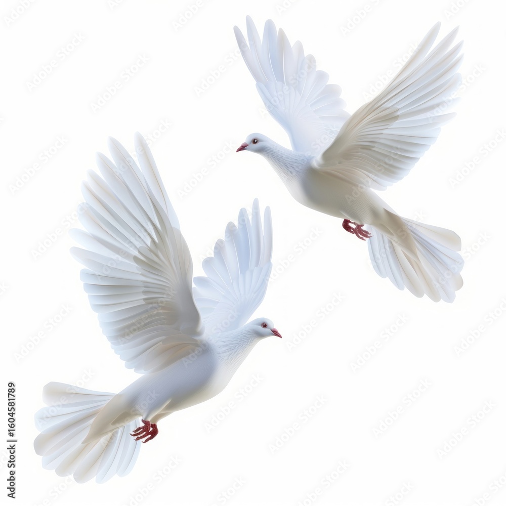 Fototapeta premium Two white dove flying animal pigeon bird.