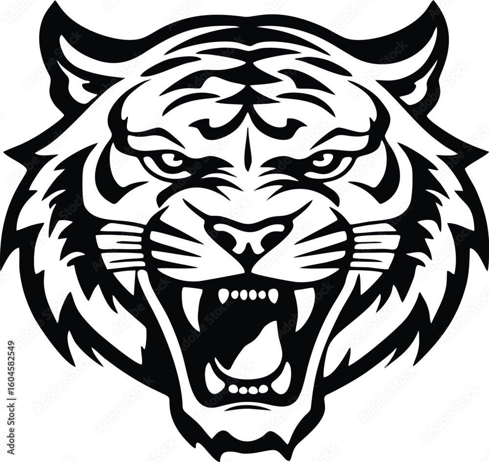 Obraz premium Fierce roaring tiger head mascot vector logo. 
