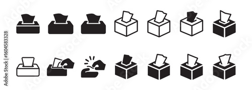 Tissue Box Icon Set in Solid and Outline Styles for Hygiene