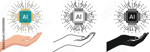 Ai technology concept with hand holding artificial intelligence chip for future innovation editable