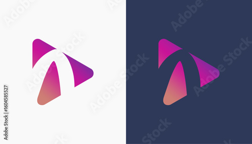Abstract letter A logo for negative videotape film play vector template