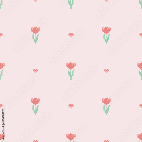 Seamless pixel minimal floral pattern background.