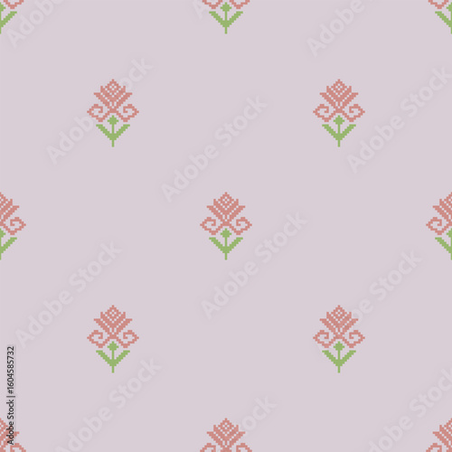 Seamless pixel minimal floral pattern background.