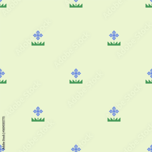 Seamless pixel minimal floral pattern background.