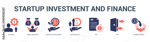 Startup Investment and Finance Modern and clean web banner illustration featuring thematic icons for visual communication
