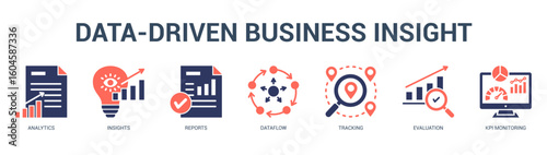 DataDriven Business Insight Modern and clean web banner illustration featuring thematic icons for visual communication