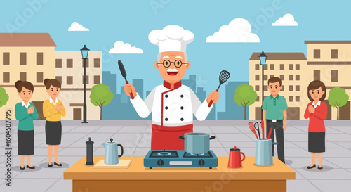 Vibrant Celebration for National Senior Citizens Day An Experienced Chef Leading an Engaging Outdoor Culinary Event.