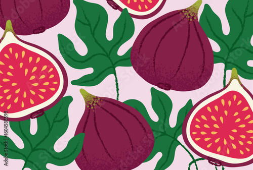 Seamless vector background with fig illustrations in purple and burgundy. Perfect for textile prints, packaging, and stylish decor.