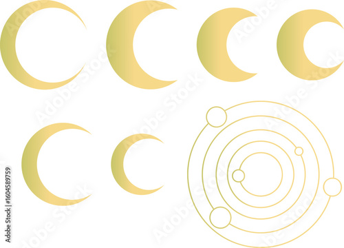 月と太陽と天体のイラスト素材セット