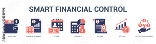 Smart Financial Control Modern and clean web banner illustration featuring thematic icons for visual communication