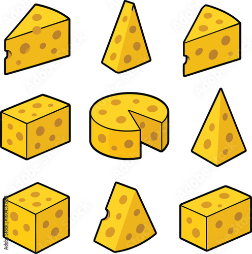 Delicious cheese blocks and wedges, perfect for food illustrations and playful designs about snacking
