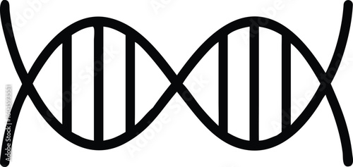Black and White Simple DNA Strand or Molecule Icon on White Background