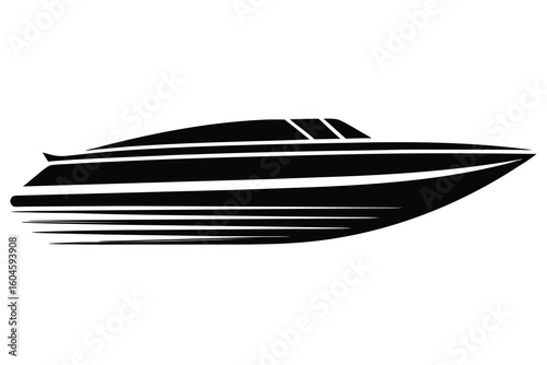 Black and White Speedboat with Bold Lines, Modern Design