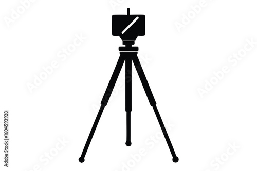 Black and White Tripod Silhouette on a White Background for Cameras and Devices