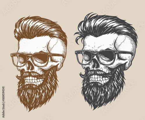 Barber Shop logo, Vintage Bearded Barber Skull With Stylish Hairstyle, Vector illustration