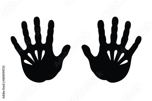 Black Silhouette Illustration of Two Hands with Fingers and Palm Details Isolated