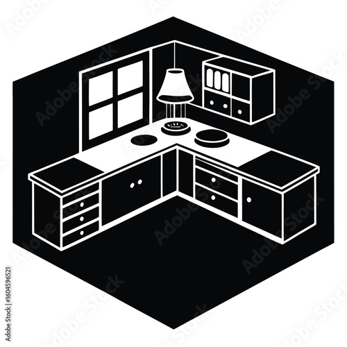 Interior designer element isolated kitchen layout on white background