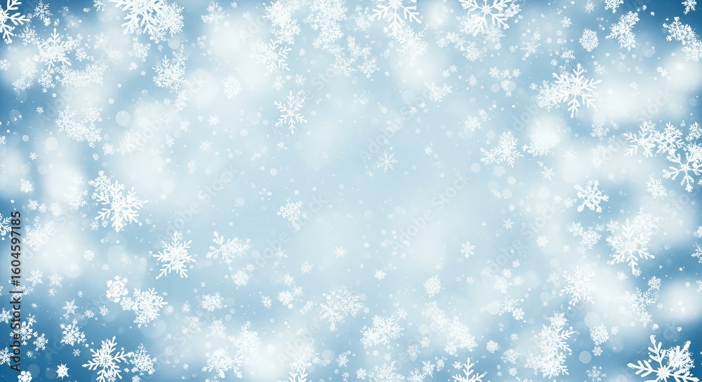 Fototapeta premium Blue Snowflake Pattern Background with Falling Snowflakes for Winter Holiday Design