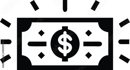 Glossy Black and White Dollar Bill Icon Symbolizing Wealth, Finances, and Economic Prosperity