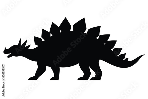 Silhouette of a Stegosaurus on White Background Prehistoric Creature Herbivore Dinosaur Illustration Vector Graphic