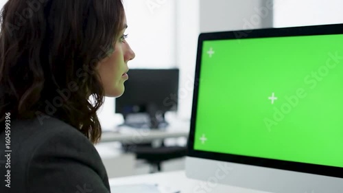 businessman working on green screen computer. generated with ai