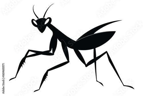 Dramatic Black Silhouette of a Praying Mantis on White Background Insect Illustration Graphic Design Elegant Silhouette Wildlife Arthropod