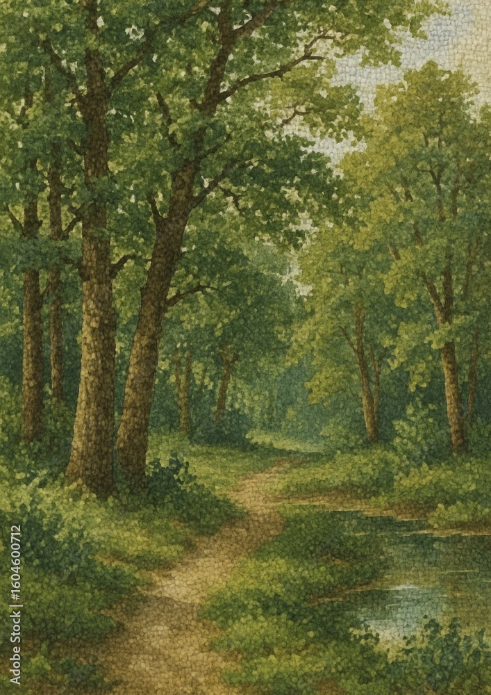 Fototapeta premium Serene forest path illustration