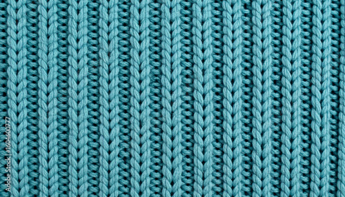 Turquoise Rib Knit Wool Pattern. Textile Surface. Close up Texture. Background. Yarn.