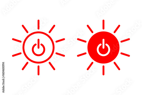 Red Power Button Icons with Radiating Light for Energy and Technology Themes