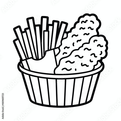 Crispy chicken fingers and french fries in a basket