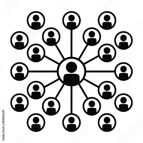 Centralized network of people connected by lines