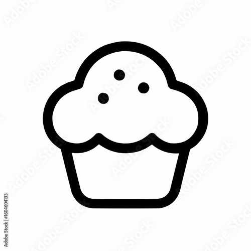 Muffin. Basic muffin shape with crumb topping shown as three dots. Paper liner indicated by single curve.