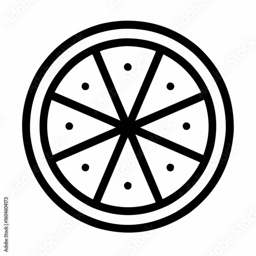 Lemon Slice. Circle with triangular wedges and small dots for texture. Refreshing citrus representation