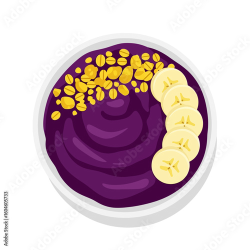 Serving Purple Smoothie Bowl with Banana Slices and Oat Topping
