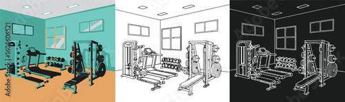 Gym equipment illustration vector design for fitness center and workout space design