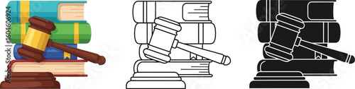 Explore gavel and books illustration for law education and legal system concept use